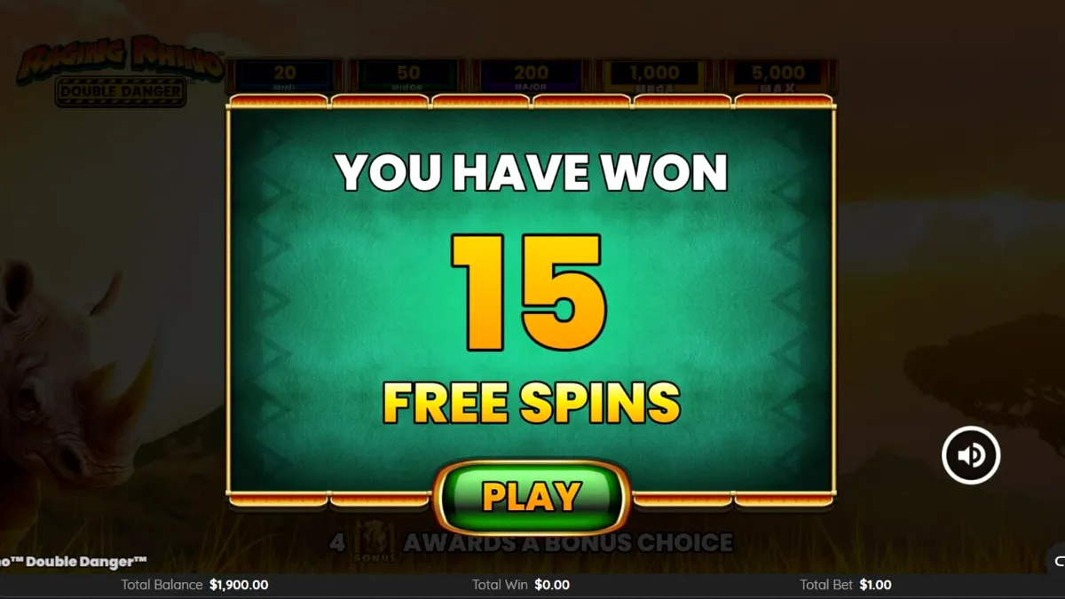 Raging Rhino Double Danger slot mobile gameplay interface