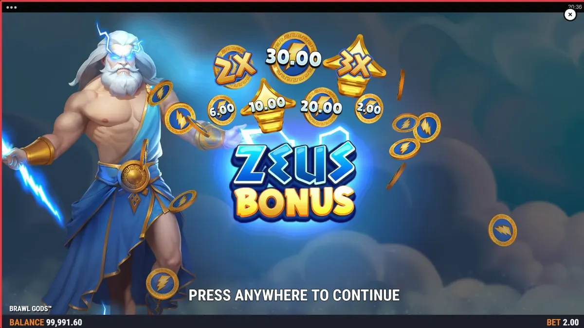 Tampilan visual slot Brawl Gods dengan tema pertempuran Zeus dan Hades