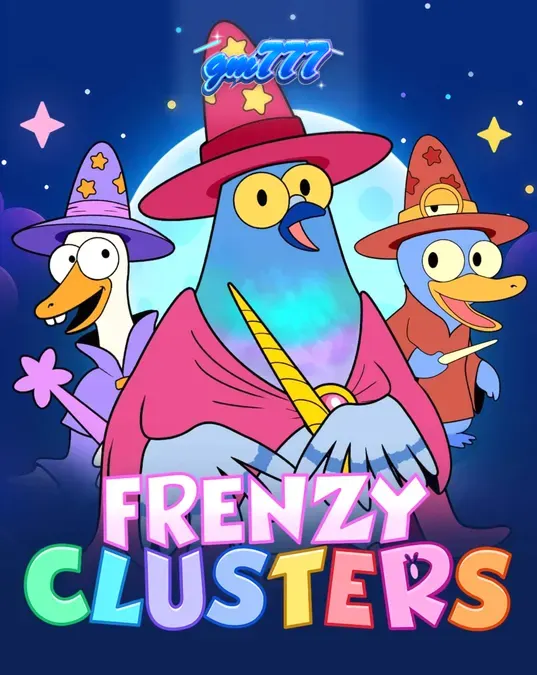 Tampilan antarmuka permainan slot Frenzy Clusters dengan karakter pahlawan yang unik.